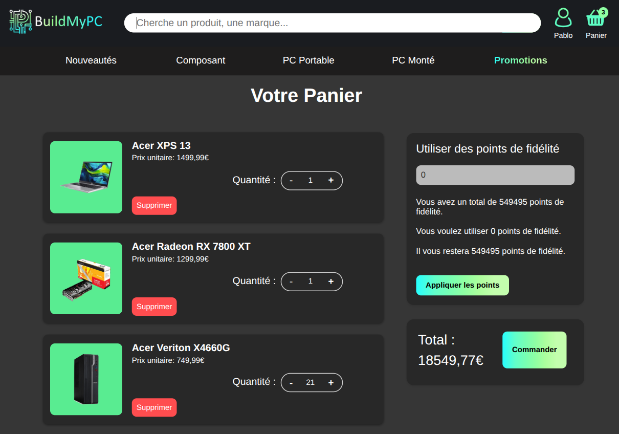Panier d'achat BuildMyPC