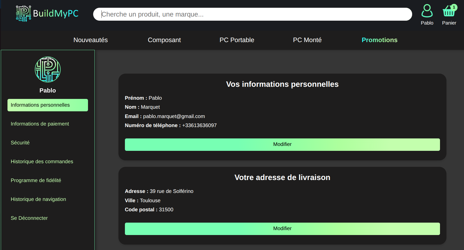 Espace client BuildMyPC