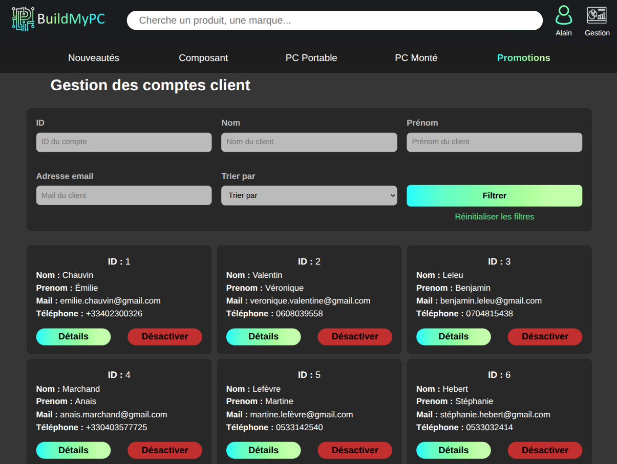 Gestion clients admin BuildMyPC
