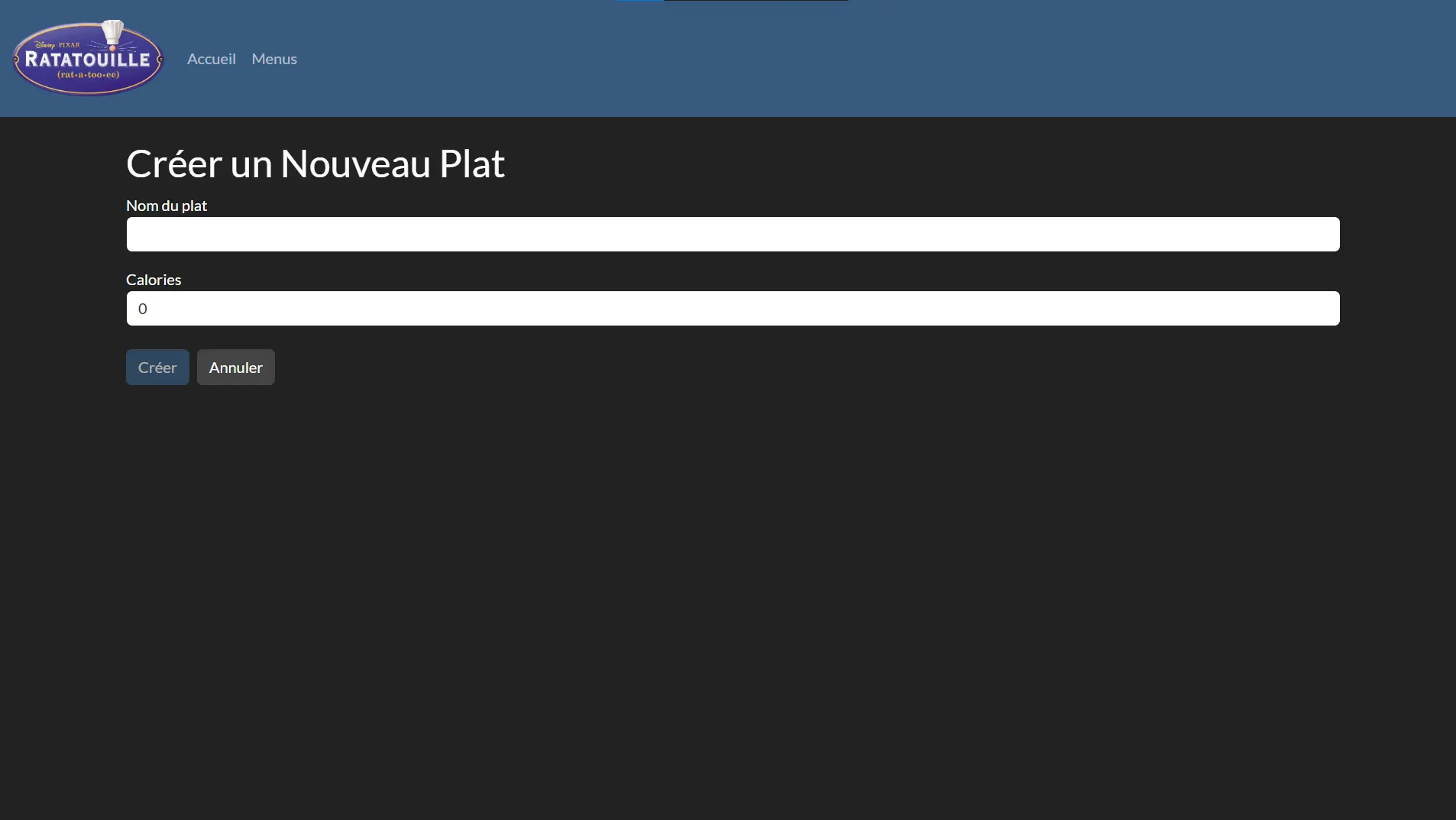 Menu des plats