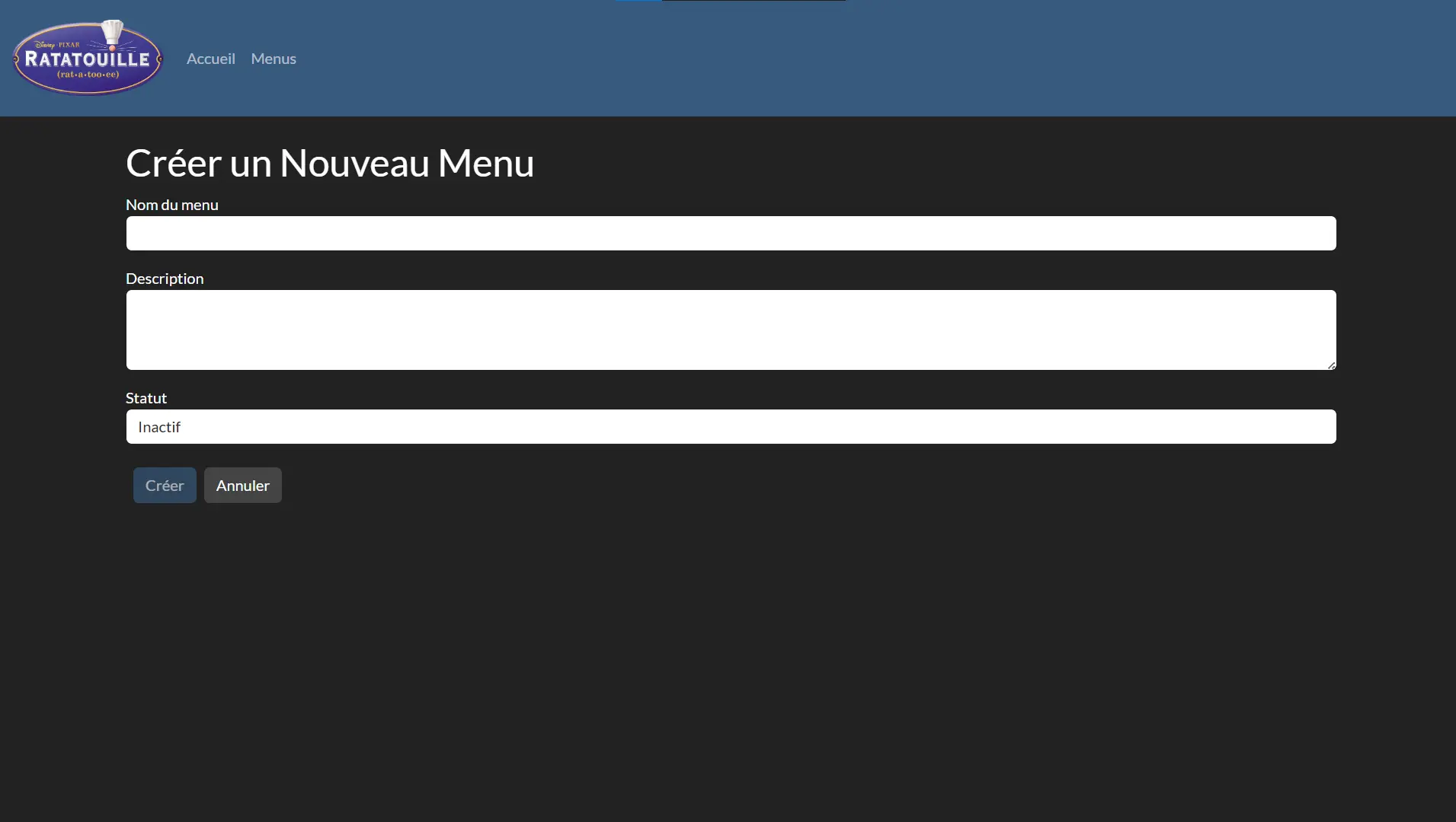 Menu des desserts